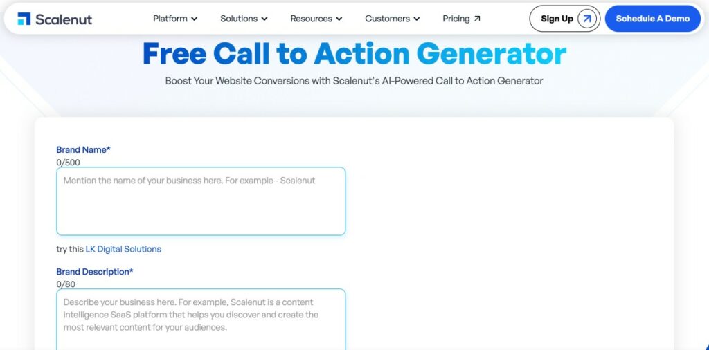 Scalenut Call To Action Generator