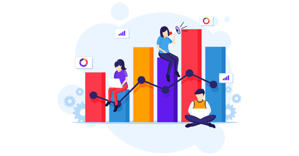 digital marketing team analyzing metrics